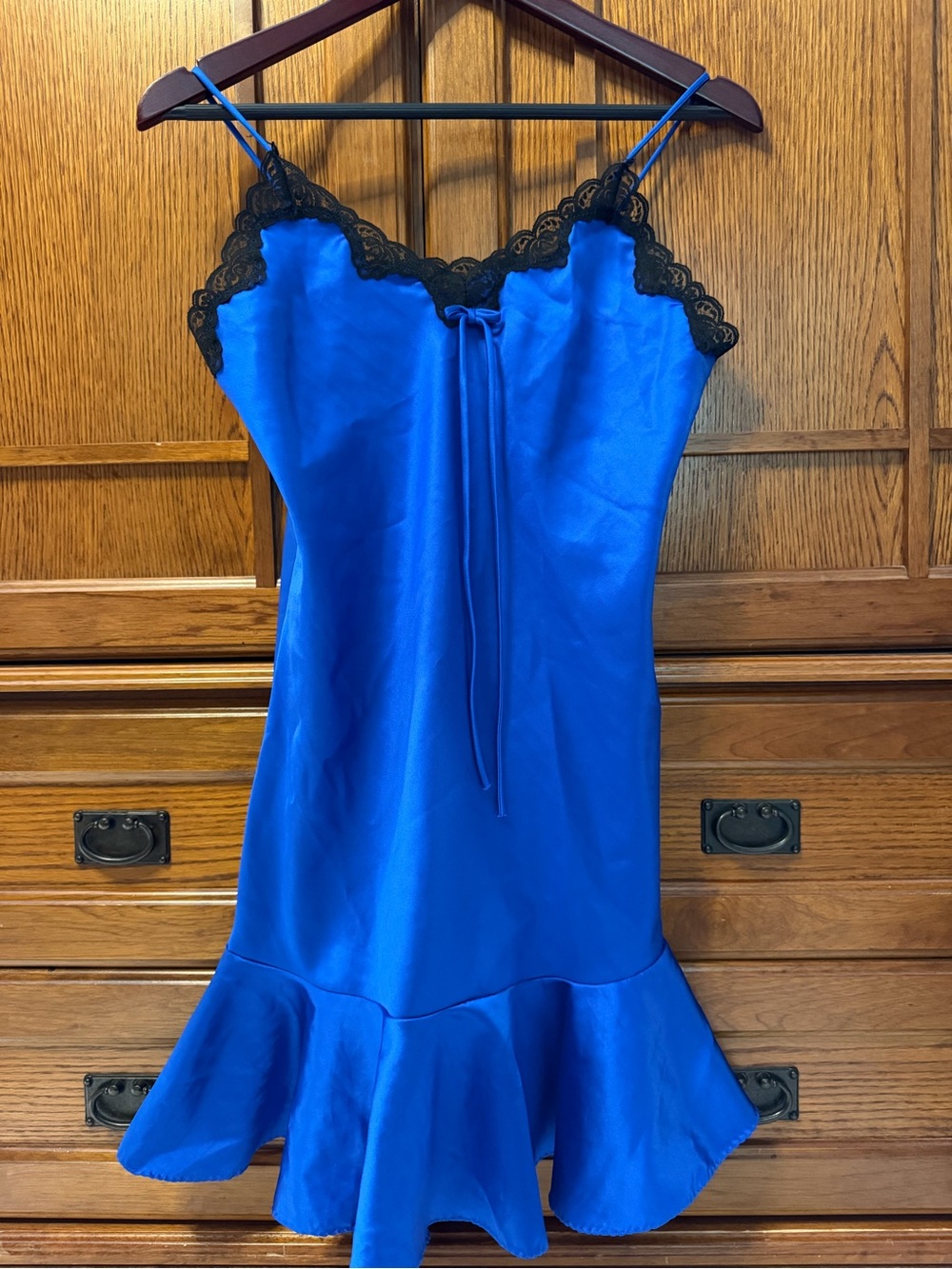 Vintage UndercoverWear Royal Blue Liquid Satin Negligee Nightie Lace Chemise 90s